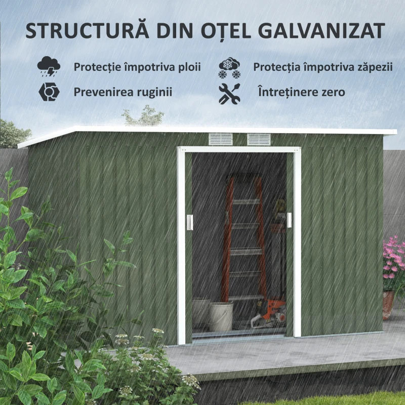 Outsunny magazie pentru scule de gradina, 280x130x172cm, Verde deschis(m-4)