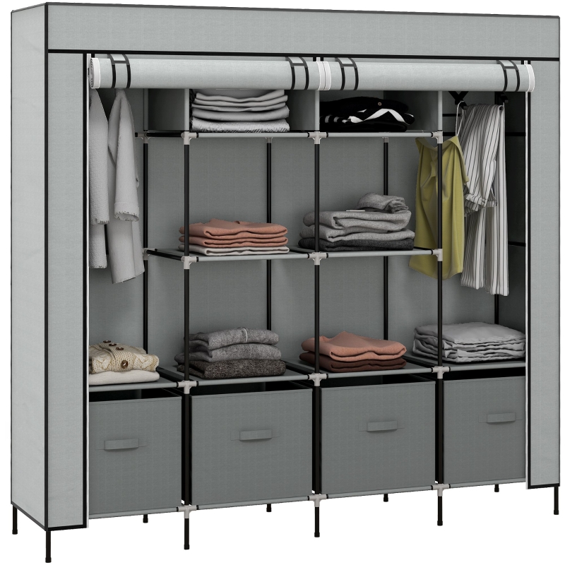 Armadio Portatile Con Copertura - Organizer Per Vestiti, 5 Ripiani, Struttura In Acciaio, 155x40x28 Cm