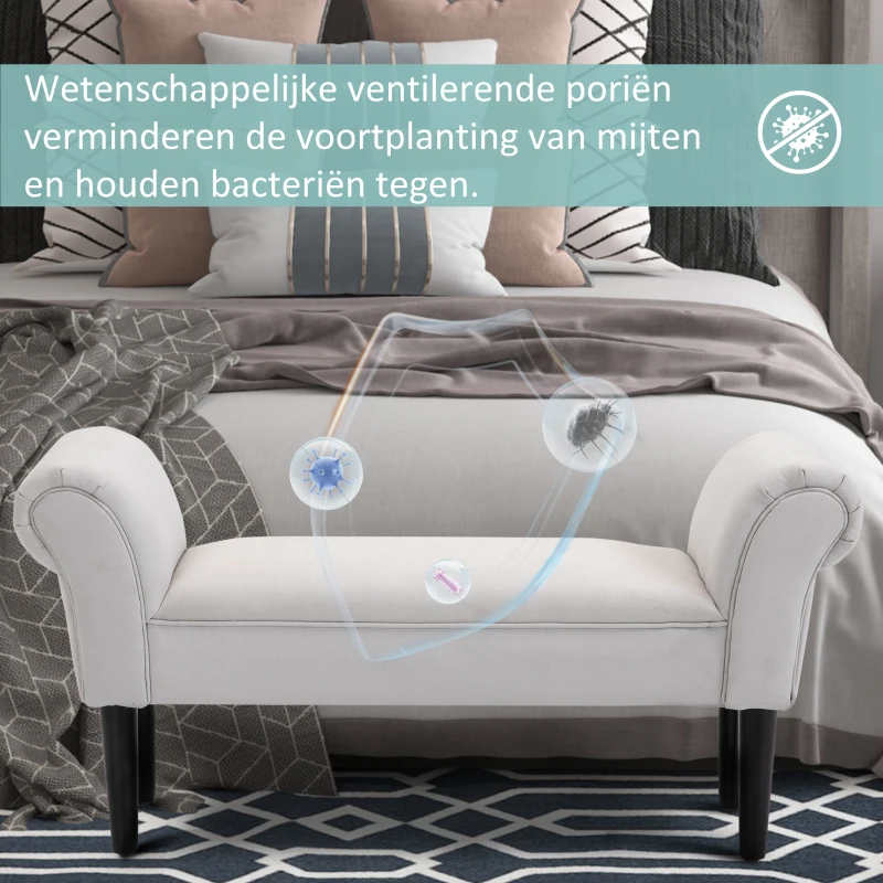 HOMCOM zitbank voor slaapkamer bedbank gestoffeerde bank MDF-schuimstof Grijs-wit