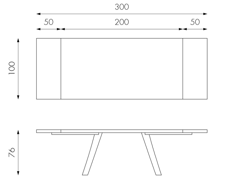 E-STYLO Tavolo allungabile con top in rovere termocotto e gambe in metallo nero, 100cm X 200/300cm H.76cm
