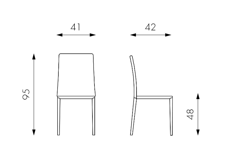 E-STYLO Sedia in similcuoio nero e gambe rivestite in similcuoio nero, impilabile, 42cm X 41cm H. 95cm.