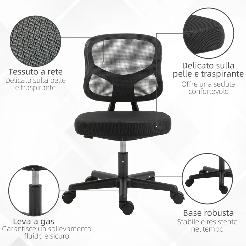 Vinsetto Sedia da Ufficio Ergonomica con Supporto Lombare e Altezza Regolabile, 45x45x78-88 cm, Nero