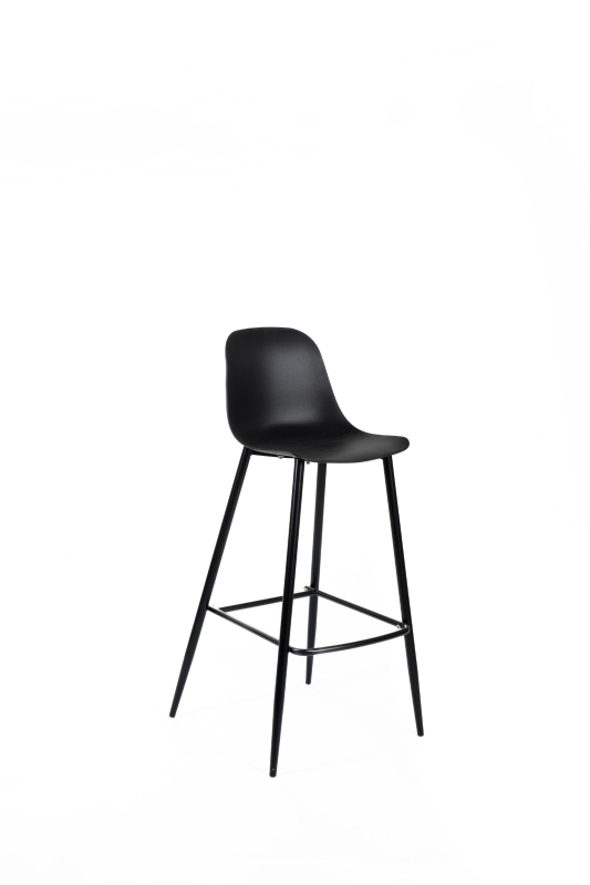 E-STYLO Sgabello da cucina in polipropilene nero e gambe in metallo nero con poggiapiedi, 47.5cm X 47cm H. 91.5cm.