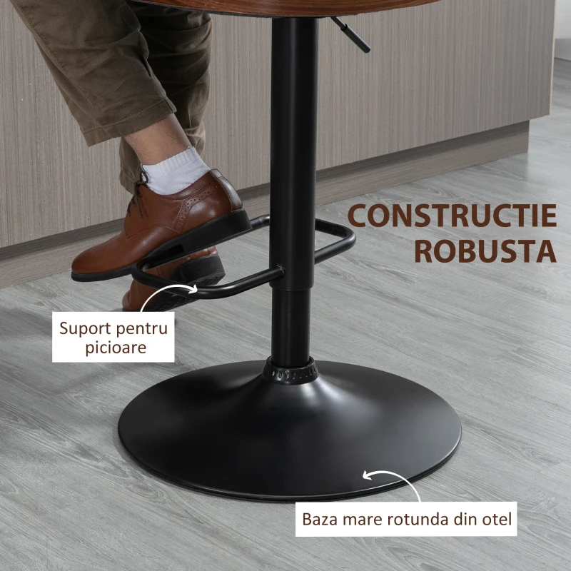 HOMCOM Set de 2 scaune de bar cu inaltime reglabila, scaune de bar pivotante cu inaltime reglabila, cu suport pentru picioare, scaune de bar din tesatura de in, negru(m-6)