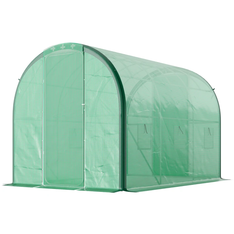 Outsunny 3 x 2 (m) Polytunnel Greenhouse, with Windows and Doors - Green