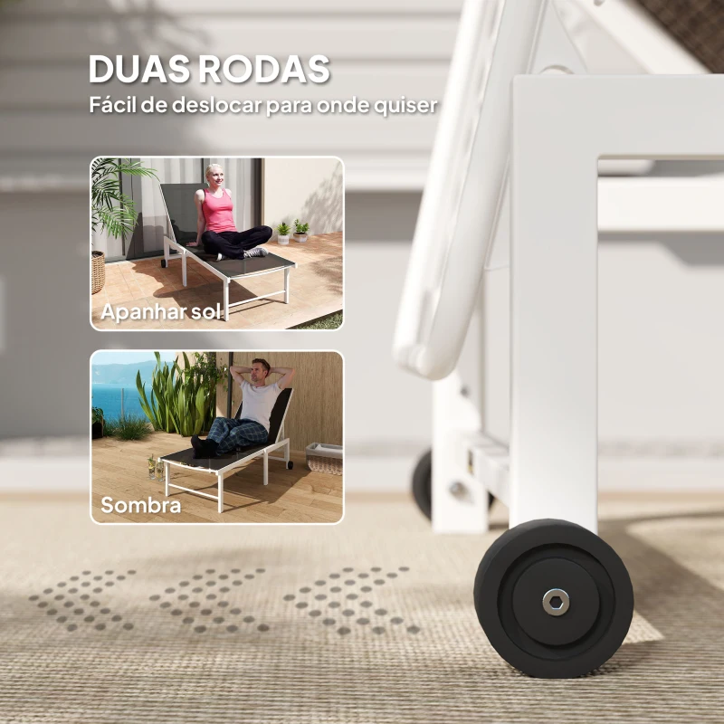 Outsunny Espreguiçadeira Reclinável Espreguiçadeira Jardim com Rodas Encosto Ajustável em 5 Níveis 166x60x84 cm Marrom