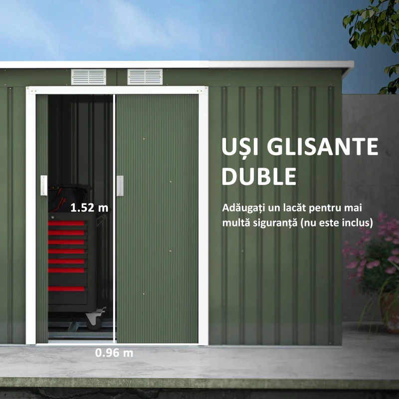 Outsunny magazie pentru scule de gradina, 280x130x172cm, Verde deschis(m-5)