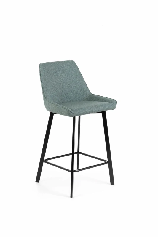 E-STYLO Sgabello da cucina in tessuto acquamarina con gambe nere, imbottito con poggiapiedi, 50cm X 44cm H. 94cm.