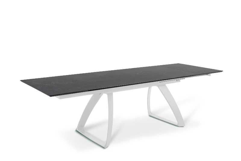 E-STYLO Tavolo allungabile con top nero in HPL su MDF e gambe in alluminio bianco, 90cm X 170/270cm H. 76cm.