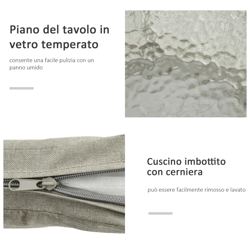 Outsunny Set da Esterno con Tavolino in Vetro e 2 Sedie da Giardino in Rattan Stile Boho, Caffè