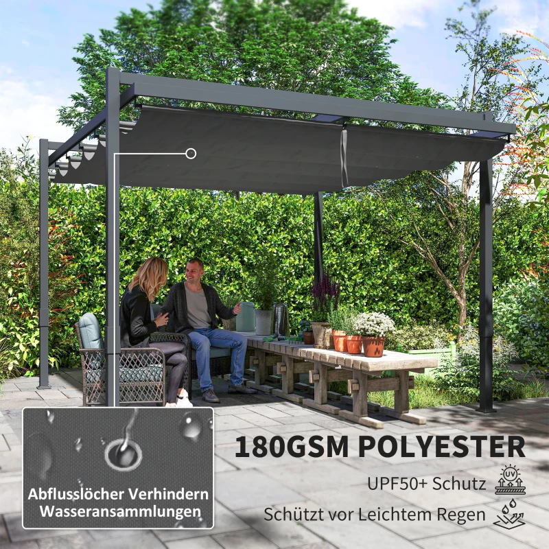Outsunny Pergola Pavillon ca. 3,5x3m Aluminium Stabil winterfest Sonnenschutz mit verstellbares Schiebedach Grau(m-5)