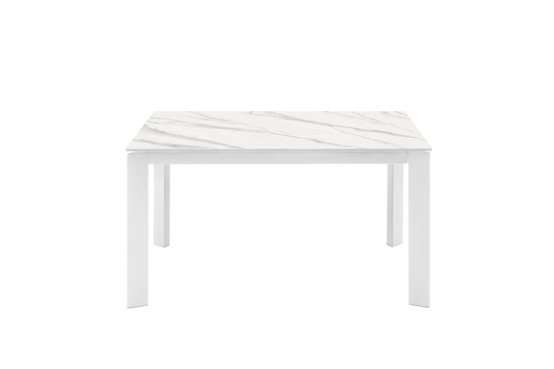 E-STYLO Tavolo allungabile con top in ceramica marmo bianco e base in metallo bianco, 90cm X 140/190cm H.76cm