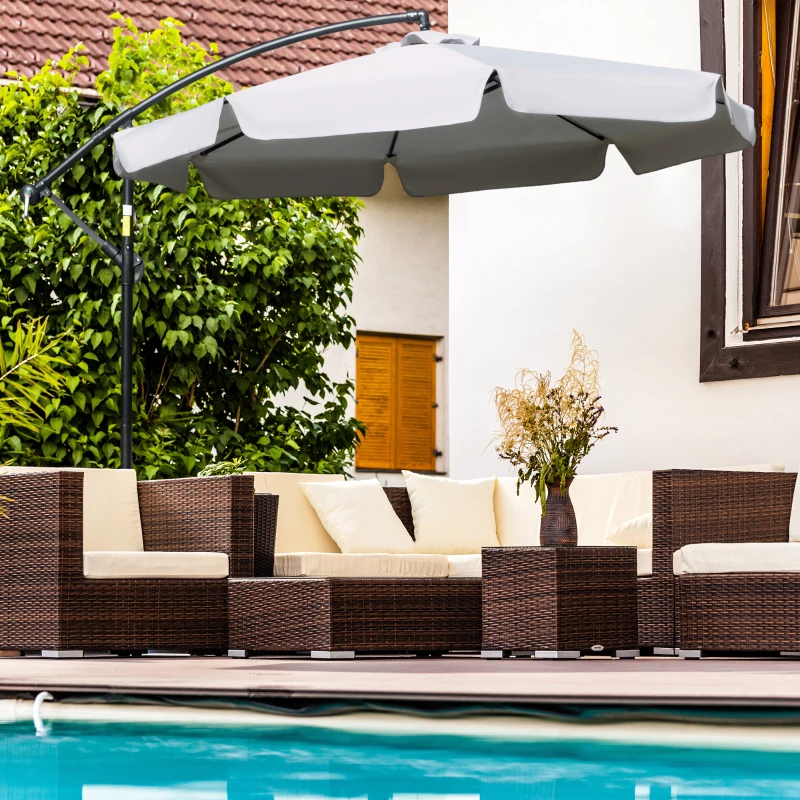 Outsunny Ombrellone da Giardino a Braccio con Apertura a Manovella in Metallo e Poliestere, Ø2.7x2.7 m, Grigio