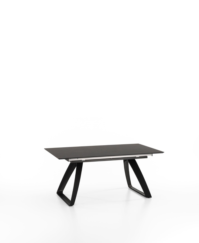 E-STYLO Tavolo allungabile con top grigio scuro in HPL su MDF e gambe in metallo nero, 90cm X 170/270cm H.76cm
