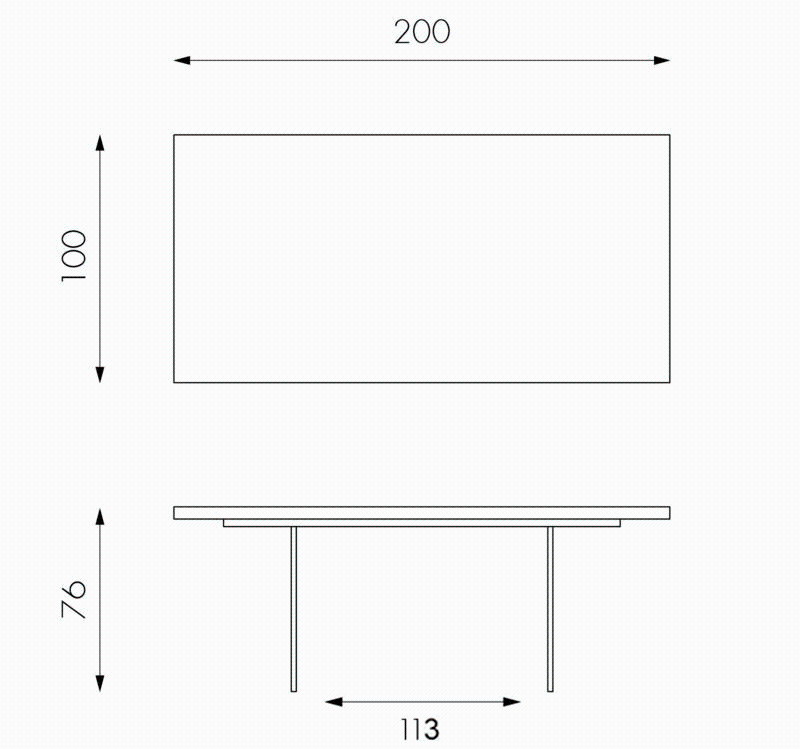 E-STYLO Tavolo fisso con top in rovere termocotto impiallacciato e bordo massellato, gambe in vetro temperato extra trasparente, 100cm X 200cm H.76cm