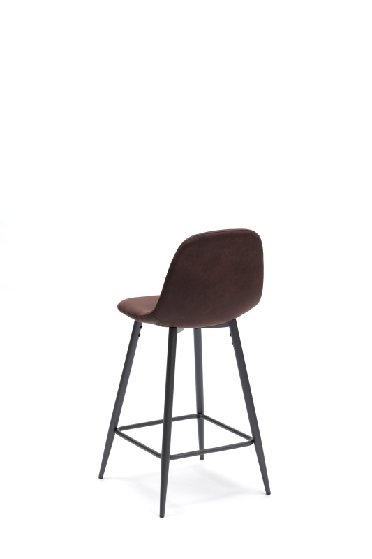 E-STYLO Sgabello in similpelle moka vintage con gambe in metallo antracite, imbottito, 50cm X 43cm H. 93cm.