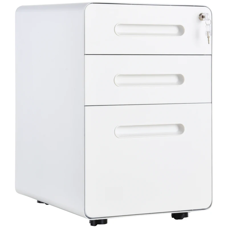 Vinsetto Caisson bureau mobile verrouillable avec 3 tiroirs pour format A4, lettre, légal, 39 x 48 x 59 cm, blanc