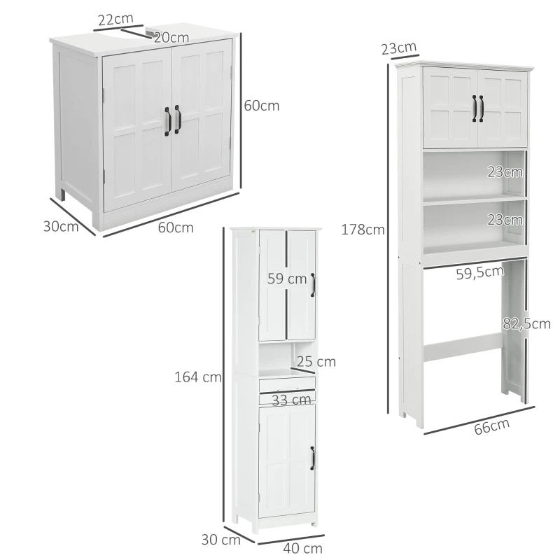 kleankin Conjunto de Baño Incluye 1 Mueble sobre Inodoro 1 Columna de Baño 1 Mueble para Debajo del Lavabo Blanco