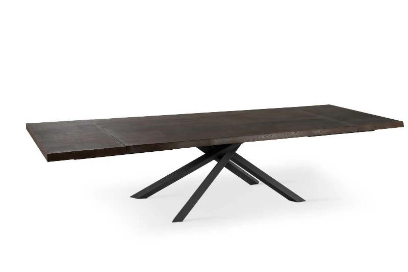 E-STYLO Tavolo fisso top in rovere termocotto e gambe in metallo nero, 90cm X 160/240cm H. 76cm.