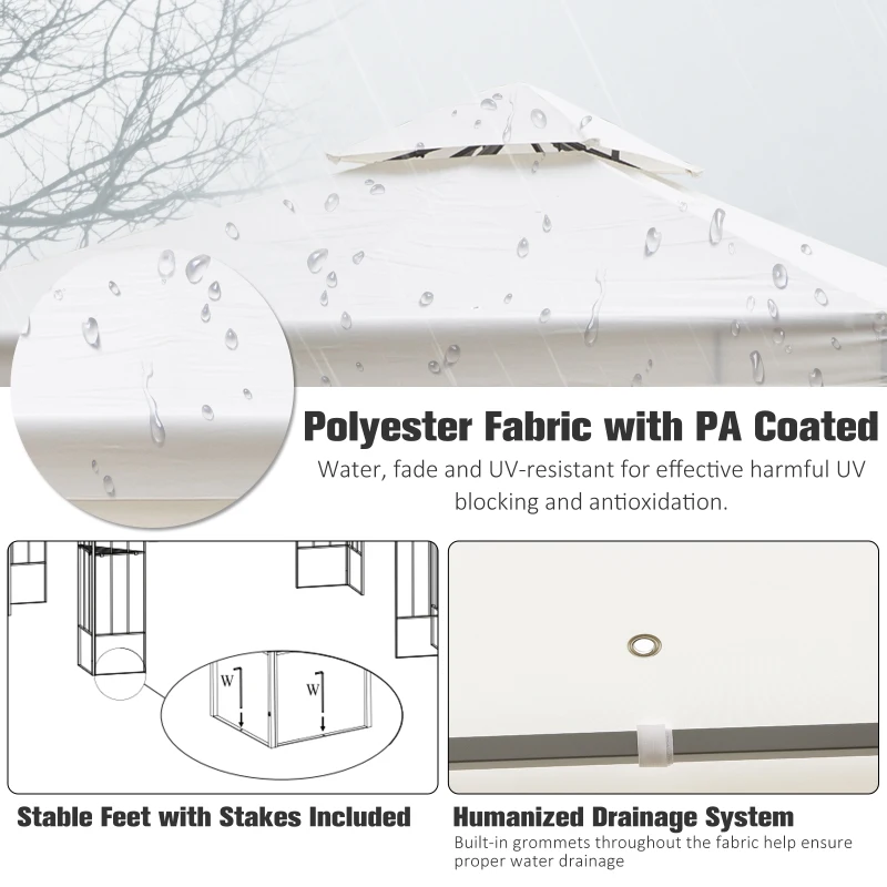 Outsunny 3 x 3m Outdoor Steel Gazebo with 2 Tier Roof, Garden Gazebo Patio Canopy Marquee Shelter with Decorative Steel Frame - Cream