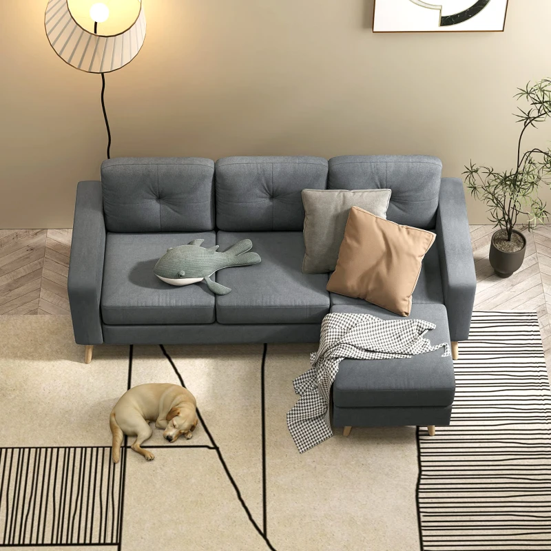 HOMCOM Canapé droit 3 places et pouf modulable avec accoudoirs design scandinave 193 x 136 x 85 cm gris anthracite