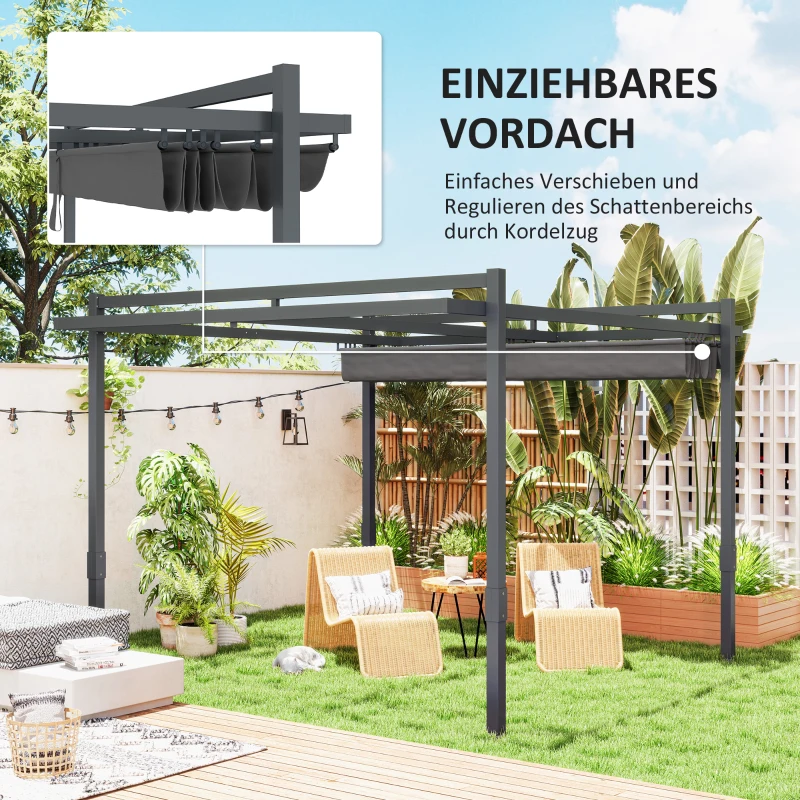 Outsunny Pergola Pavillon ca. 3,5x3m Aluminium Stabil winterfest Sonnenschutz mit verstellbares Schiebedach Grau(m-4)