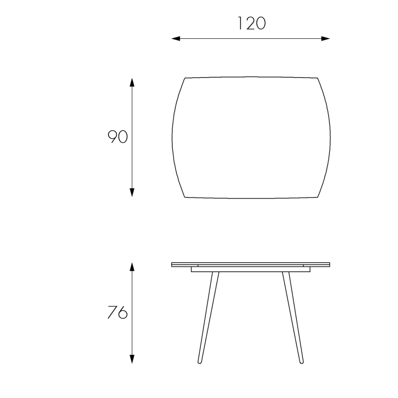 E-STYLO Tavolo allungabile con top bianco in vetro temperato e gambe in metallo bianco, 90cm X 120/180cm H.76cm