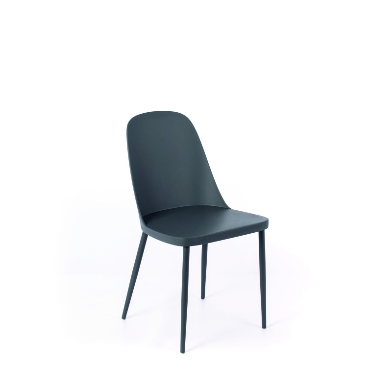 E-STYLO Sedia in polipropilene grigio scuro e gambe in metallo grigio scuro, 46cm X 55cm H. 80cm.
