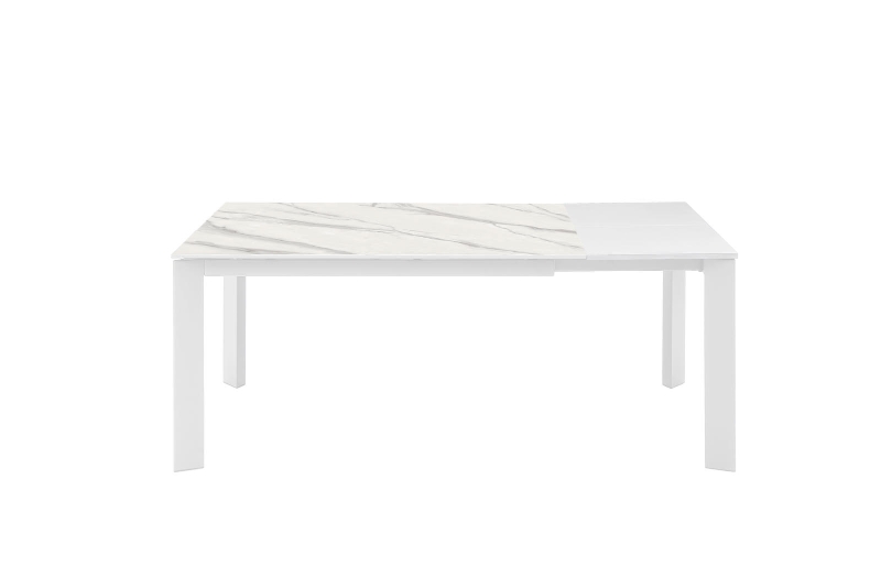 E-STYLO Tavolo allungabile con top in ceramica marmo bianco e base in metallo bianco, 90cm X 140/190cm H.76cm