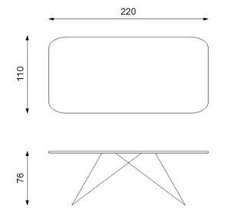 E-STYLO Tavolo fisso con top in ceramica portoro su vetro temperato e gambe in metallo marrone, 110cm X 220cm H. 76cm.