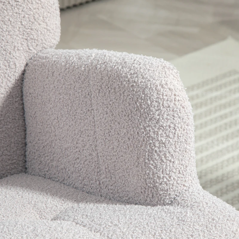 HOMCOM Silla Mecedora de Borreguito con Respaldo Capitoné y Base de Madera de Caucho para Salón o Dormitorio 65x88x87 cm Gris