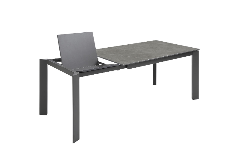 E-STYLO Tavolo allungabile con top in ceramica marmo grigio e base in metallo grigio, 90cm X 140/190cm H.76cm