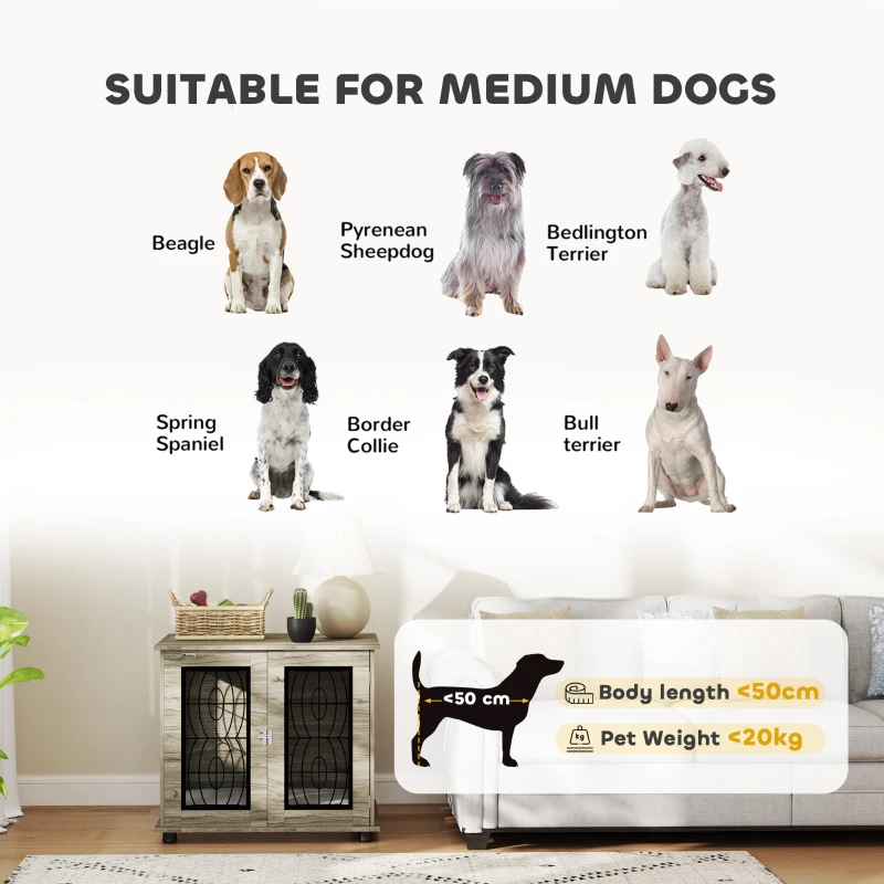 PawHut Indoor Dog Crate Furniture End Table with Soft Washable Cushion, Lockable Front Door, for Medium Dogs - Black