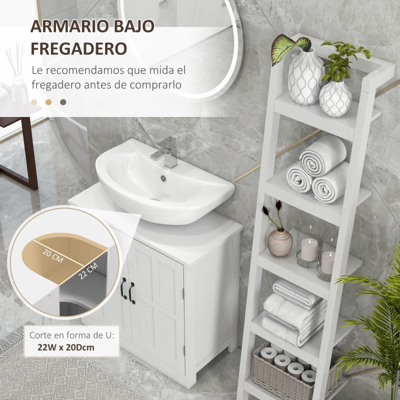 kleankin Conjunto de Baño Incluye 1 Mueble sobre Inodoro 1 Columna de Baño 1 Mueble para Debajo del Lavabo Blanco