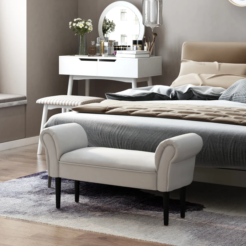 HOMCOM zitbank voor slaapkamer bedbank gestoffeerde bank MDF-schuimstof Grijs-wit