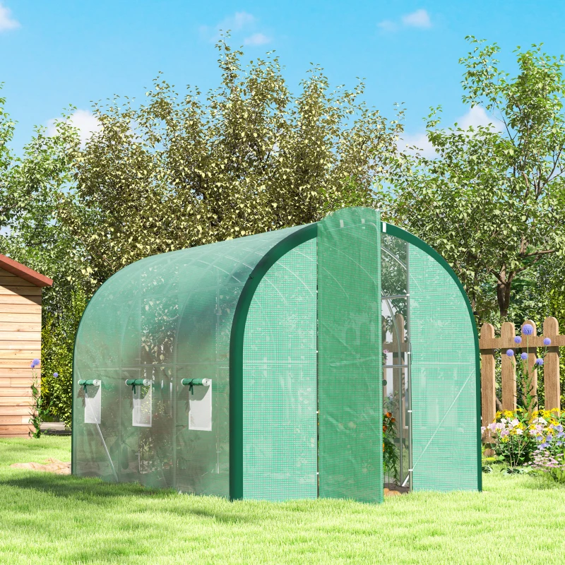 Outsunny 3 x 2 (m) Polytunnel Greenhouse, with Windows and Doors - Green