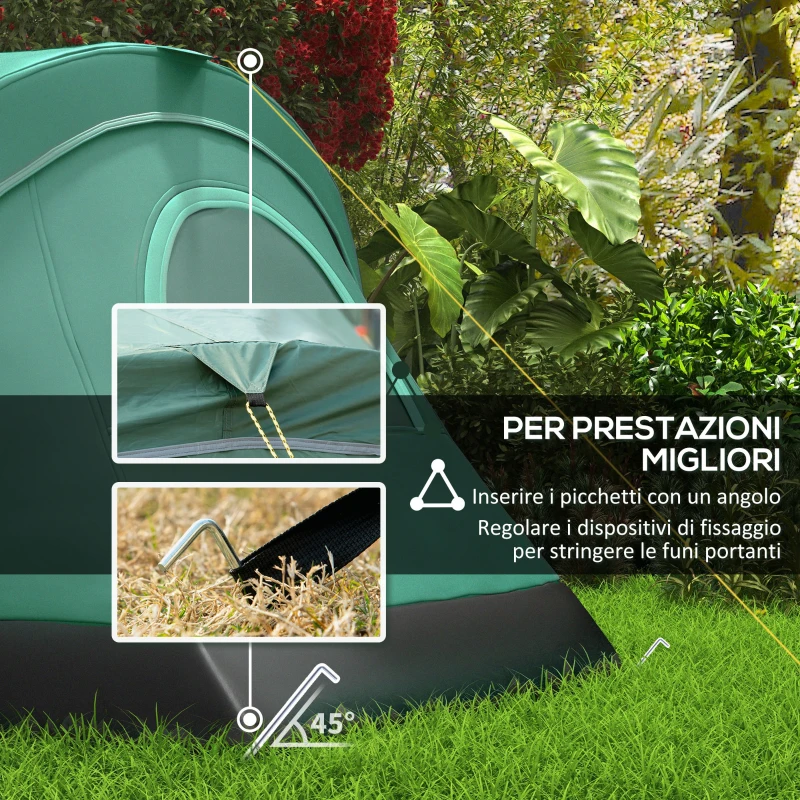 Outsunny Tenda da Campeggio 6 Posti Idrorepellente con Protezione UV, Pali in Fibra di Vetro, 4.55x2.3x1.8 m, Verde