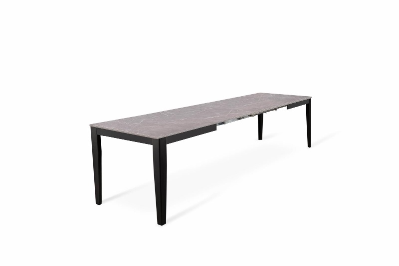E-STYLO Tavolo allungabile con top marmo antracite in melaminico e base in metallo nero, 80cm X 130/290cm H.76cm
