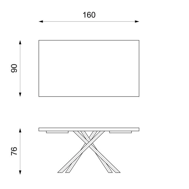 E-STYLO Tavolo fisso con top in rovere termocotto e gambe in metallo nero, 90cm X 160cm H.76cm