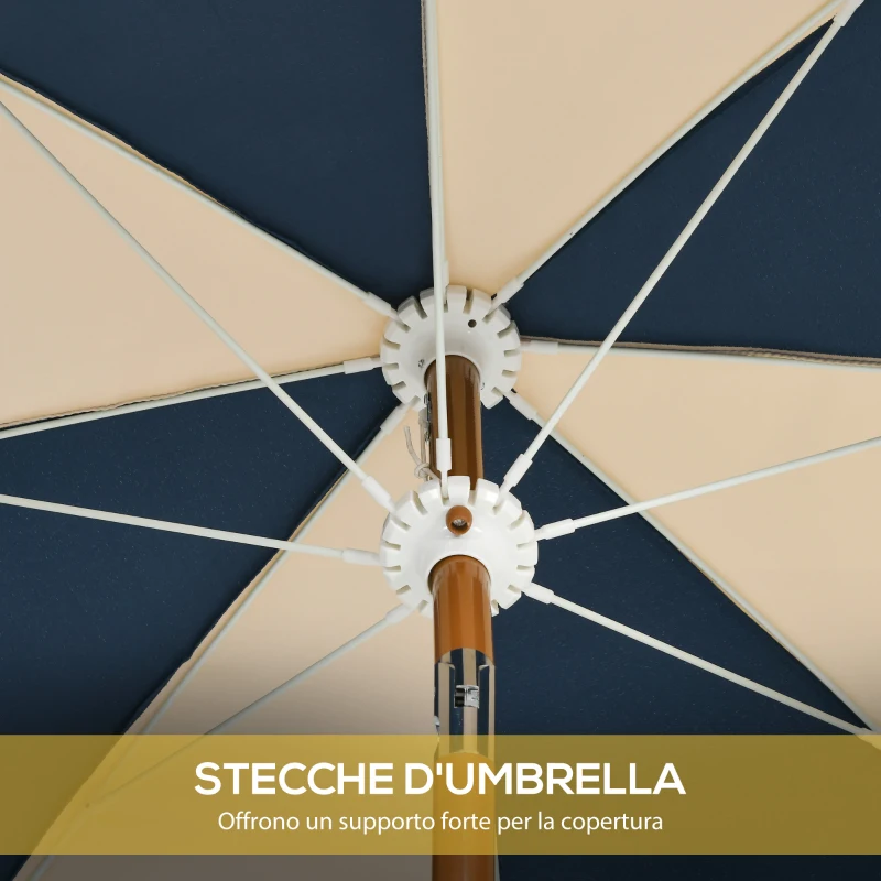 Outsunny Ombrellone Rotondo e Inclinabile a 8 Stecche con Manovella, in Poliestere e Acciaio, Ø213x234 cm, Blu e Beige