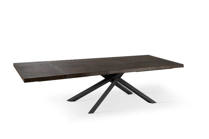 E-STYLO Tavolo allungabile con top rovere termocotto impiallacciato e gambe in metallo nero, 100cm X 200/300cm H. 76cm.