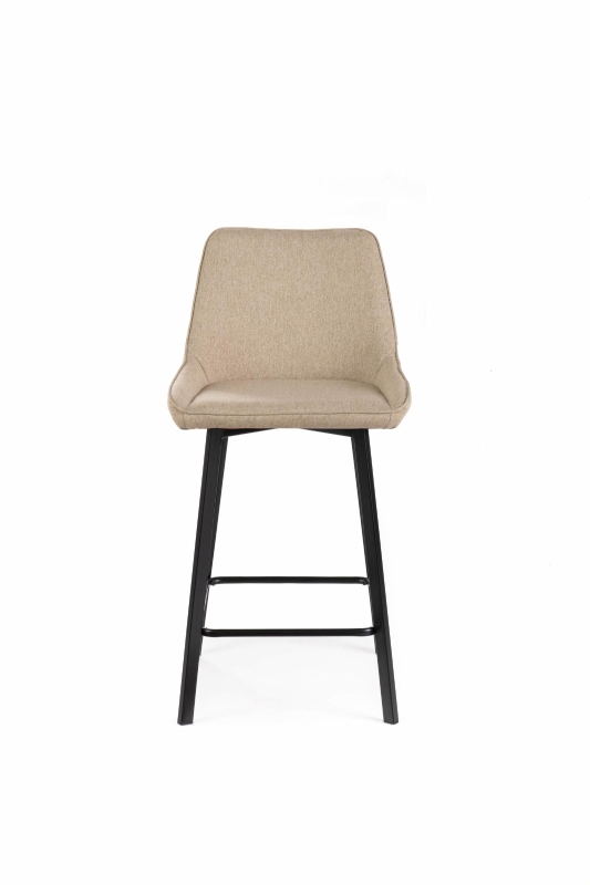 E-STYLO Sgabello da cucina in tessuto beige con gambe nere, imbottito con poggiapiedi, 50cm X 44cm H. 94cm.