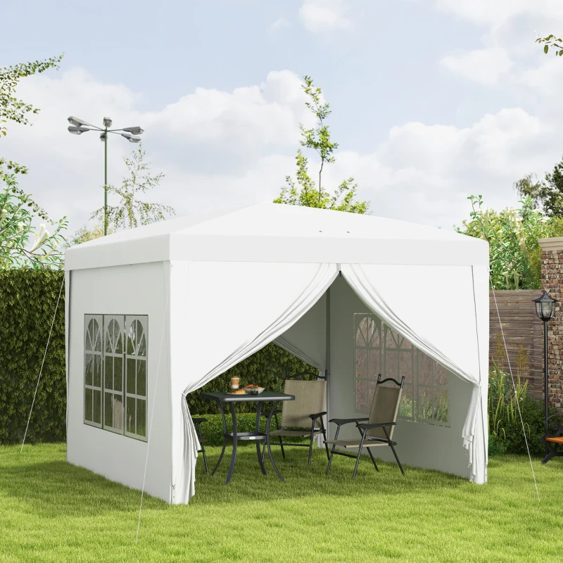 Outsunny 3 x 3m Pop Up Gazebo, Wedding Party Canopy Tent Marquee with Carry Bag and Windows, White(m-10)