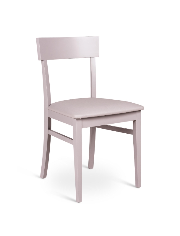 E-STYLO Sedia in legno laccato grigio chiaro con seduta rivestita in similpelle, imbottita, 44cm X 45cm H. 82cm.