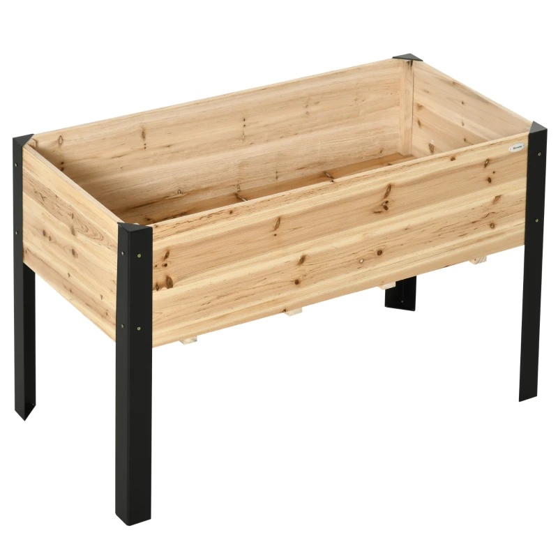 Outsunny Hochbeet Pflanzkasten Blumenkasten Blumentopf Kräuterbeet mit Vliesstoff Massivholz Stahl Natur+Schwarz 120 x 60 x 74 cm