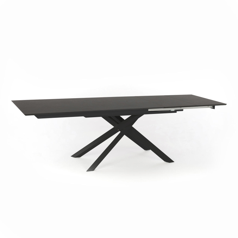 E-STYLO Tavolo allungabile con top grigio scuro in HPL su MDF e gambe in metallo nero, 90cm X 170/270cm H.76cm