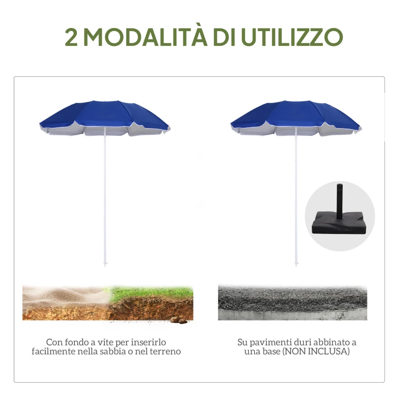 Outsunny Ombrellone da Spiaggia Inclinabile con Fodera Riflettente, in Acciaio e Poliestere, Ø1.7x2.05 m, Blu