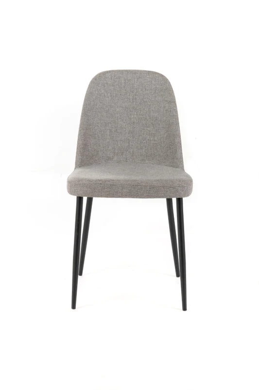 E-STYLO Sedia da pranzo in tessuto grigio chiaro e gambe in metallo nero, imbottita, 55cm X 46cm H. 85cm.