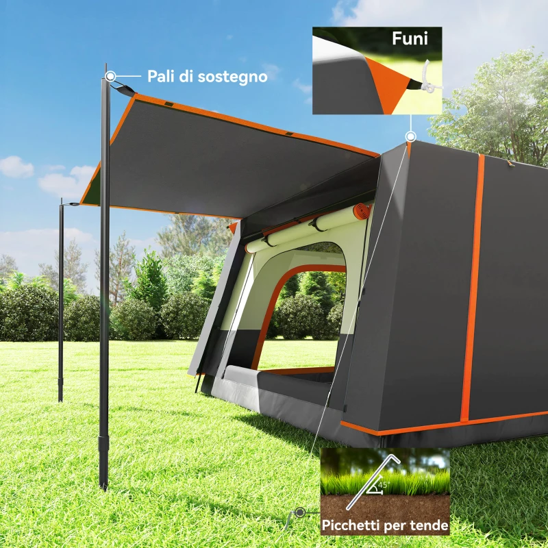 Outsunny Tenda da Campeggio per 4-6 Persone con 2 Stanze e Veranda, Impermeabile e UPF 30+, Borsa di Trasporto, Grigio