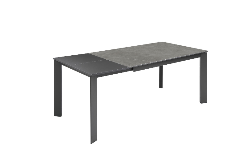 E-STYLO Tavolo allungabile con top in ceramica marmo grigio e base in metallo grigio, 90cm X 140/190cm H.76cm